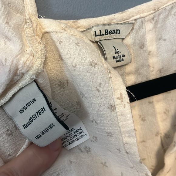 LL Bean Cream Floral Peasant Pleated Bib Tie Collar Blouse Long sleeve Cotton L - Picture 7 of 13